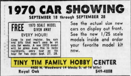 Tiny Tim Hobby Center - 1969 Ad (newer photo)